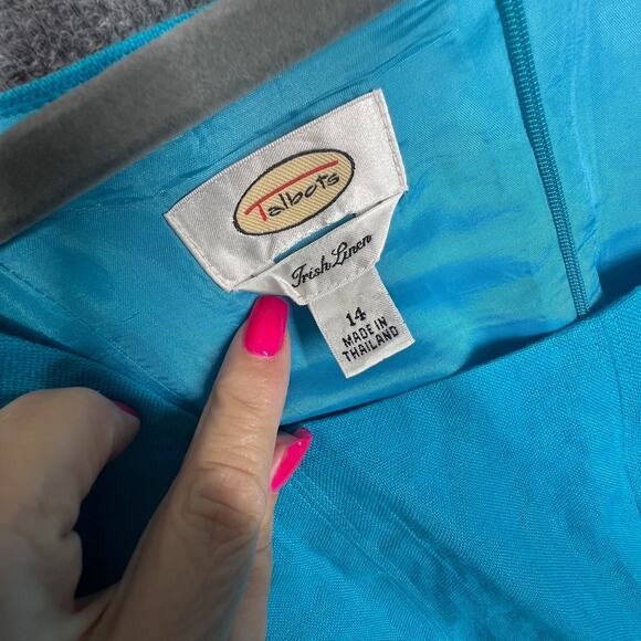 Talbots Irish Linen Dress Womens Sz 14 Blue Fit Flare Fully Lined Timeless Chic - Picture 4 of 13